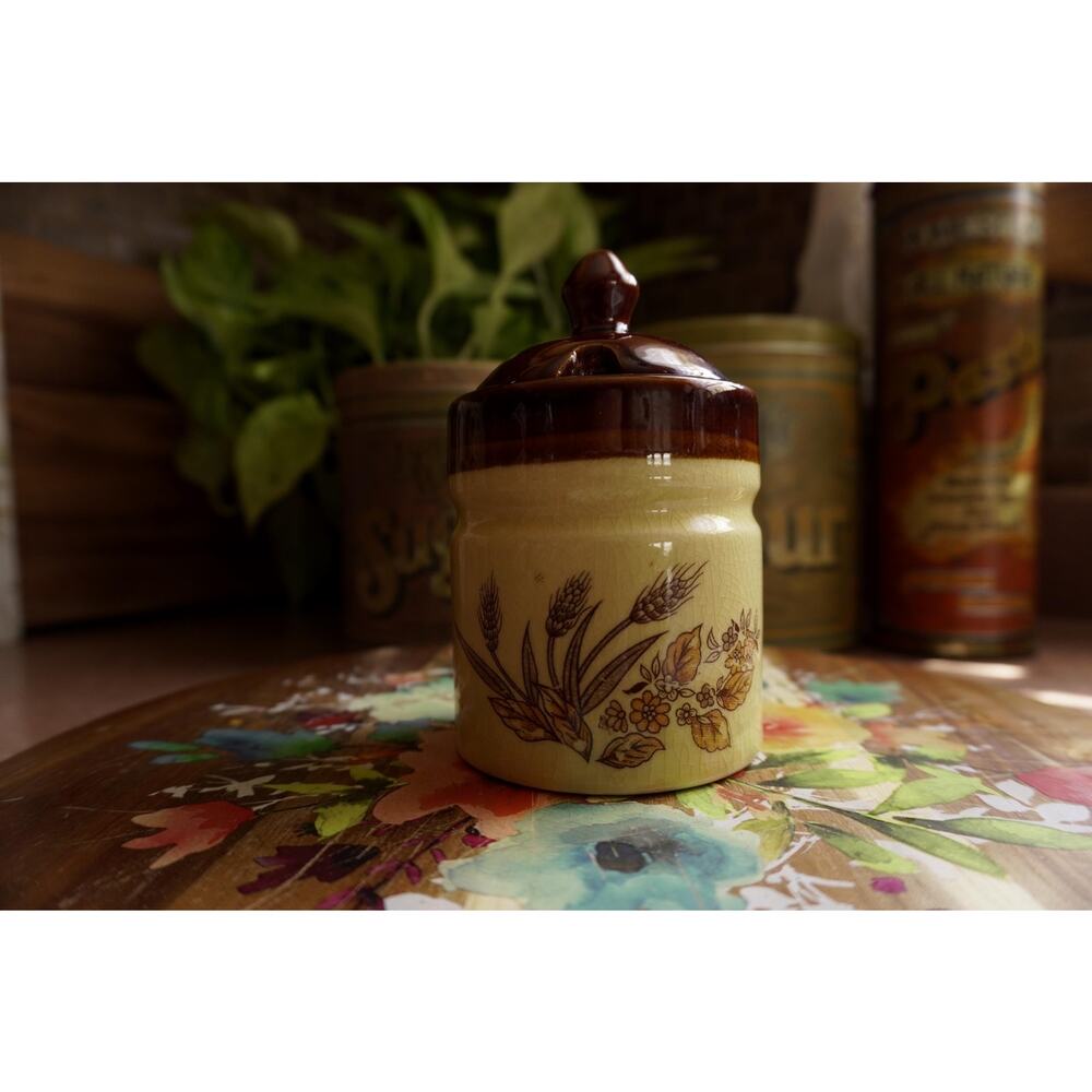 Vintage McCoy-Style Stoneware Canister with Lid- Wheat& Wildflower Pattern